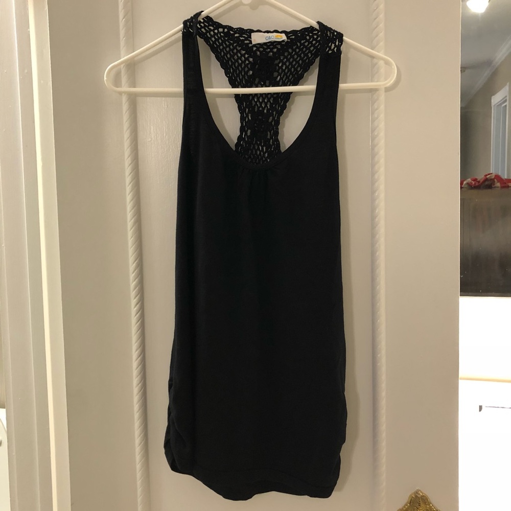 Crocheted Racer Back Black Tank